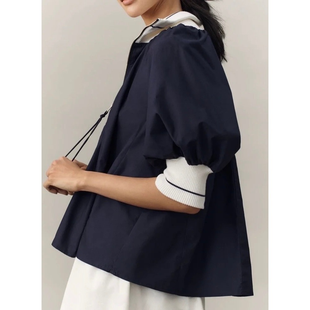 Anthropologie MAEVE Sporty Henley Swing Top Navy Blue White Half Zip Large - Picture 5 of 14